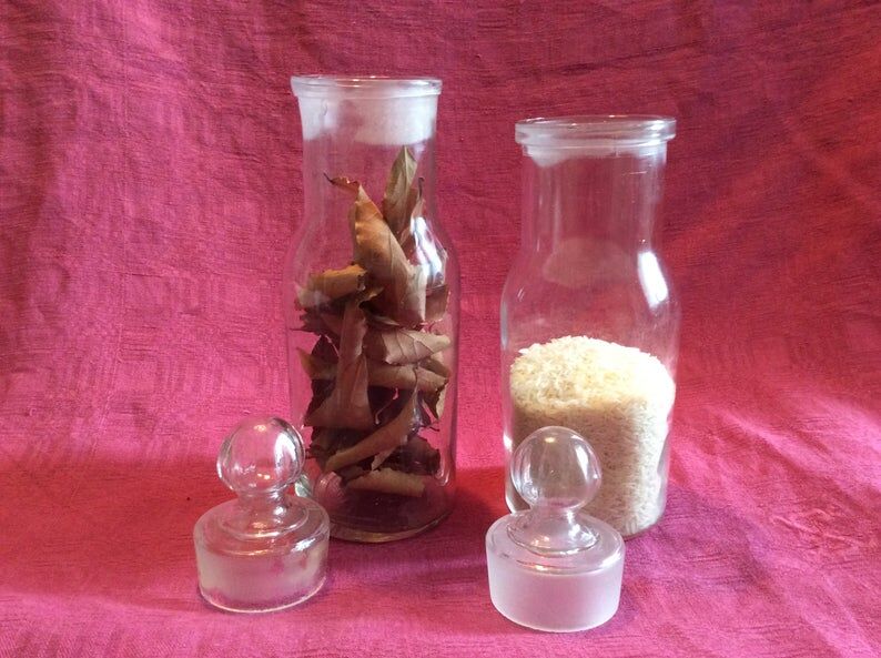 Set 2 old vintage kitchen glass jars