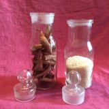 Set 2 old vintage kitchen glass jars