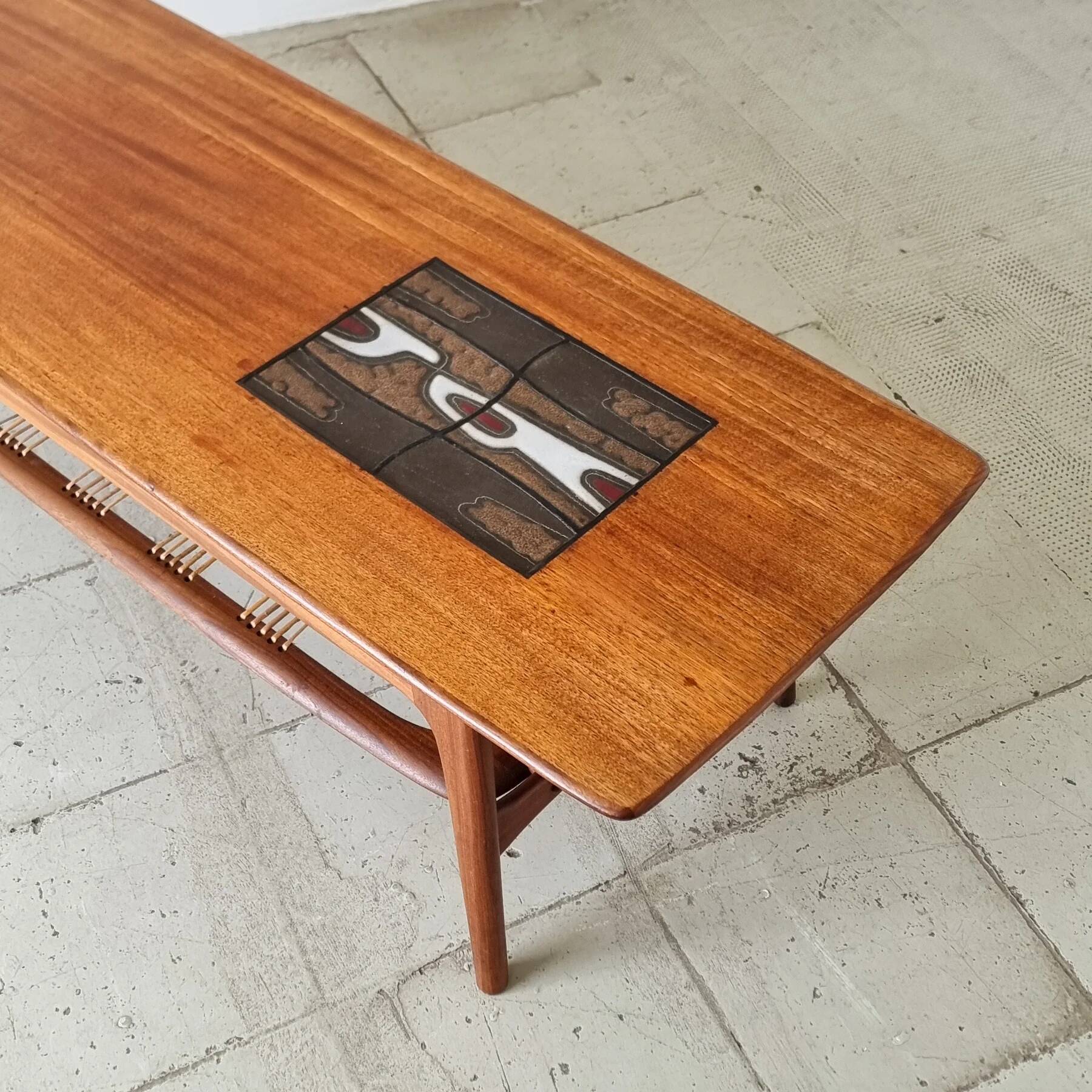 Teak coffee table by Louis Van Teeffelen with tile inlay.
