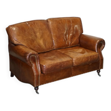 Canapé Deux Places Balural en Cuir Marron dans le Style de Halo et Timothy Oulton