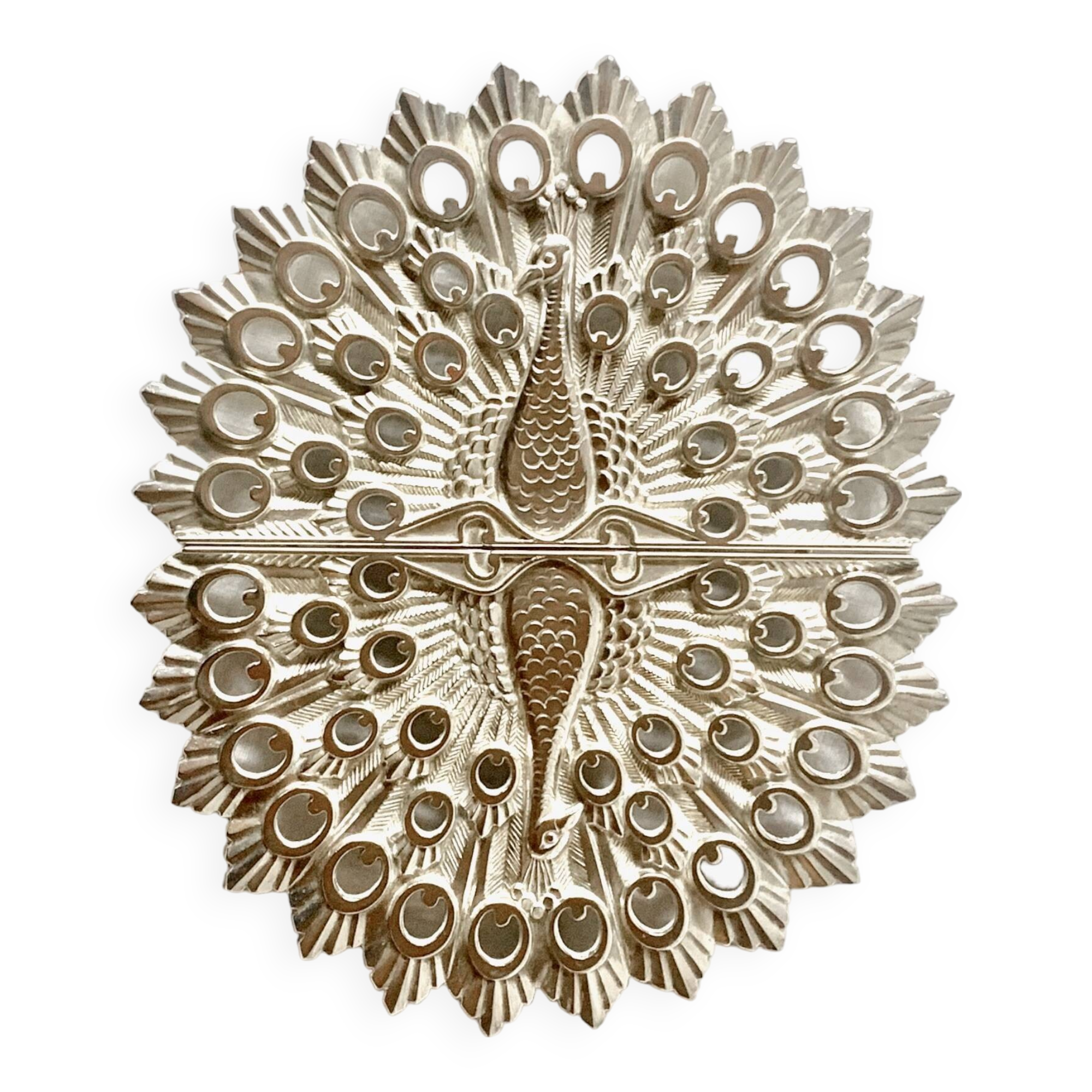 Antique Godinger silver plated metal trivet - peacock - made in Italy