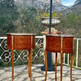 Pair of bedside tables in precious wood marquetry in the Louis XV style, 20th century