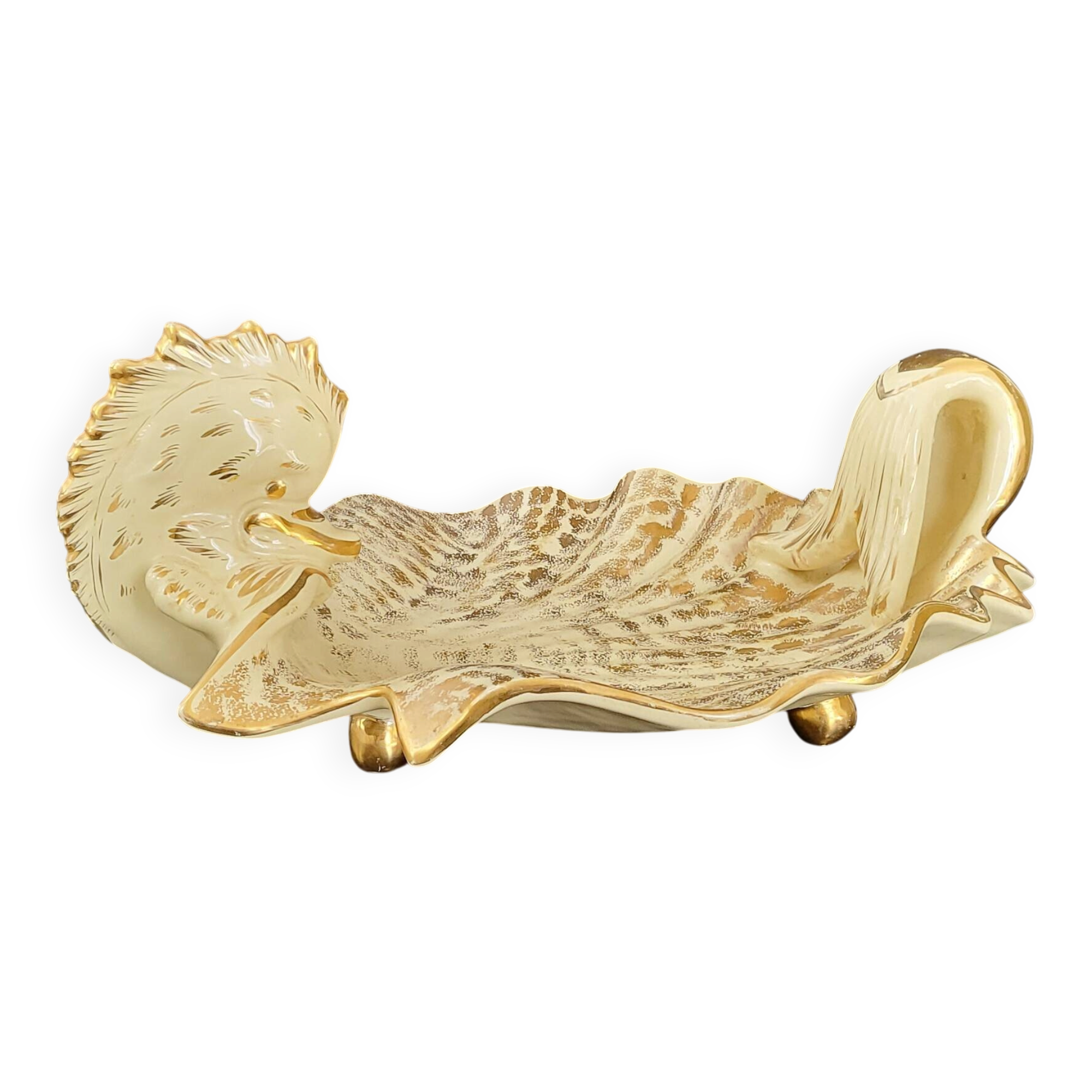 IMPORTANT ITALIAN CERAMIC FRUIT BOWL 1960 FISH UNDER SHELL