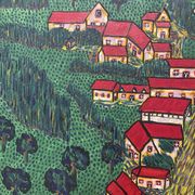 Peinture le village aux toits rouge