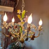 Vintage Toleware Chandelier with Floral Patterns, Italy from the 1960s