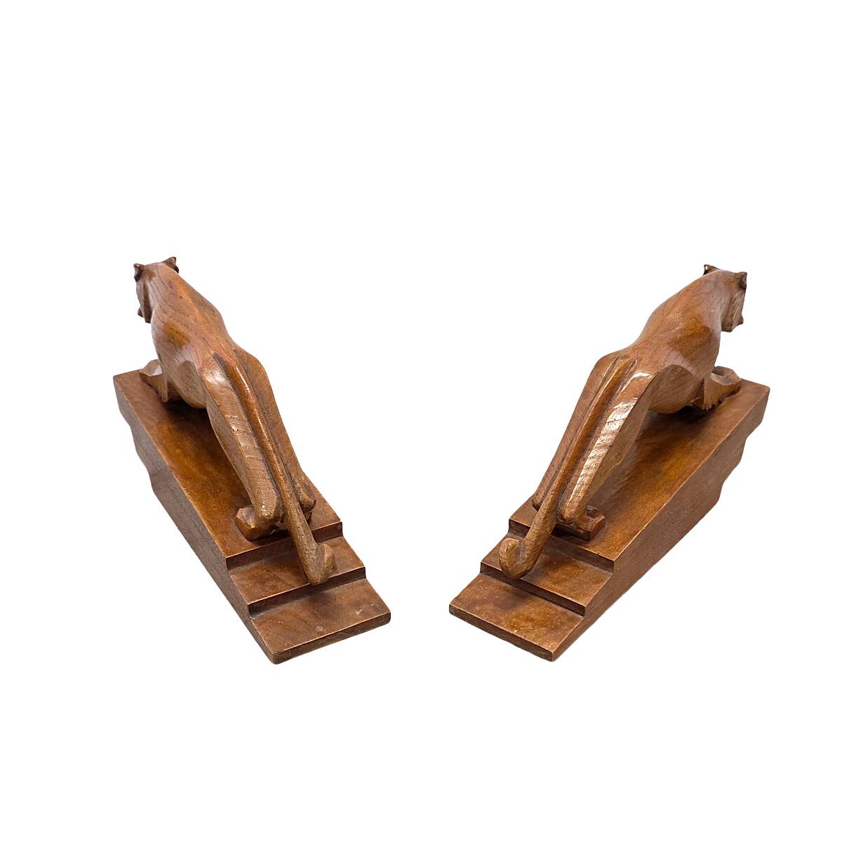 Art Deco Wooden Bookends With Tigers, 1920/30s