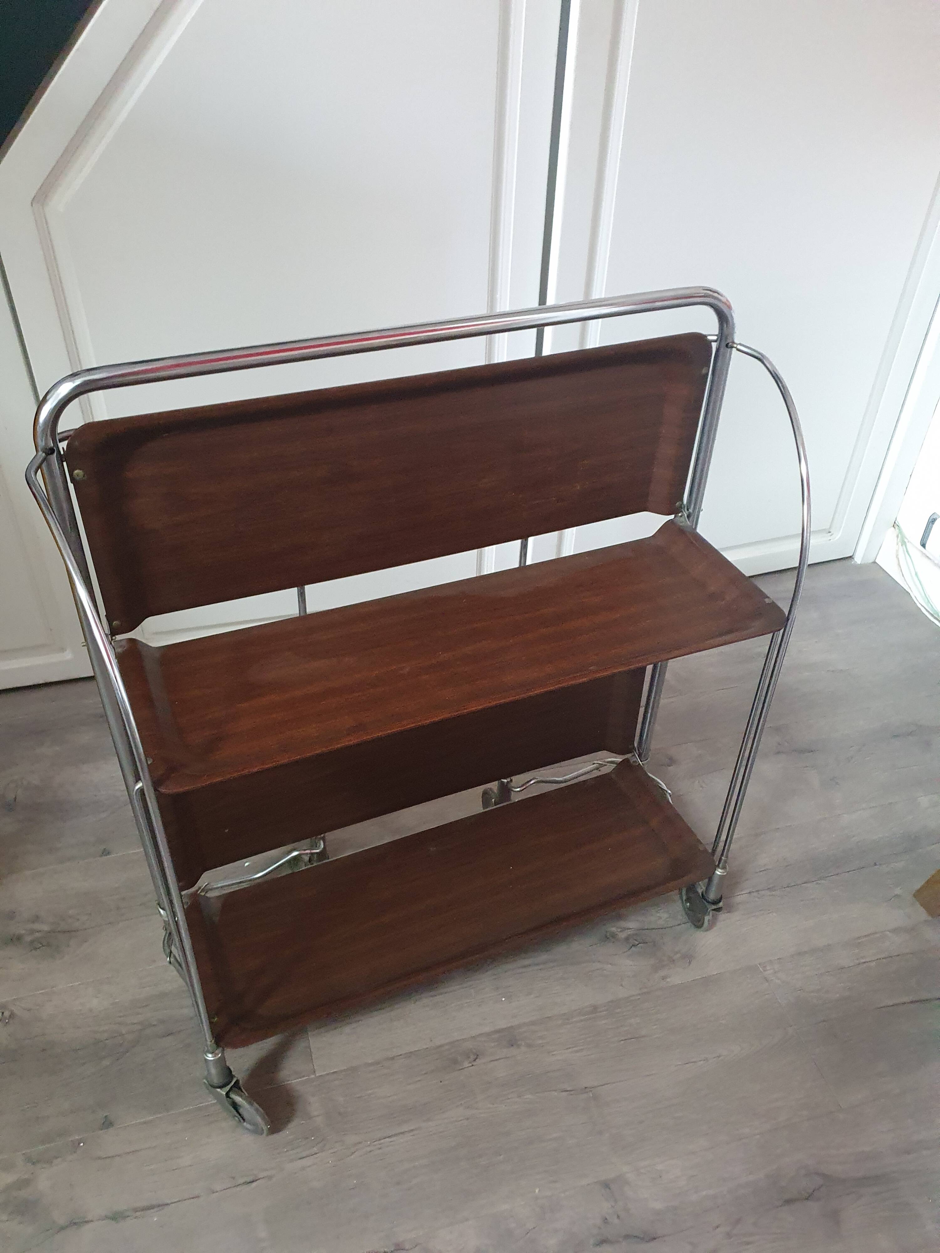Folding table trolley on wheels from the 70s made by Bremshey Gerlinol in Germany.
