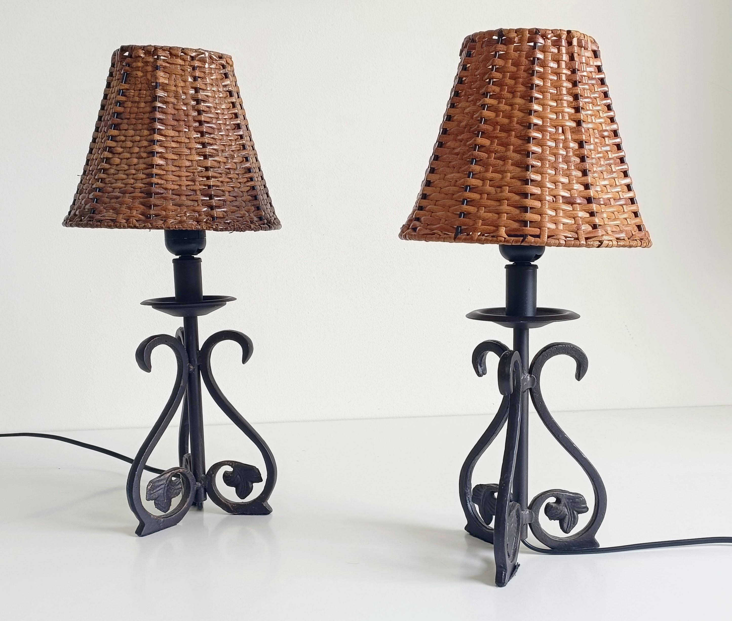 Mid-20th Century Spanish Hand-Forged Wrought Iron Table Lamps