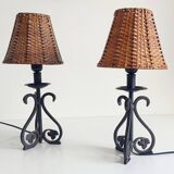 Mid-20th Century Spanish Hand-Forged Wrought Iron Table Lamps
