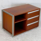 Storage unit by Henri Lesêtre & Claude Gaillard, solid wood, polished steel. France, circa 1970
