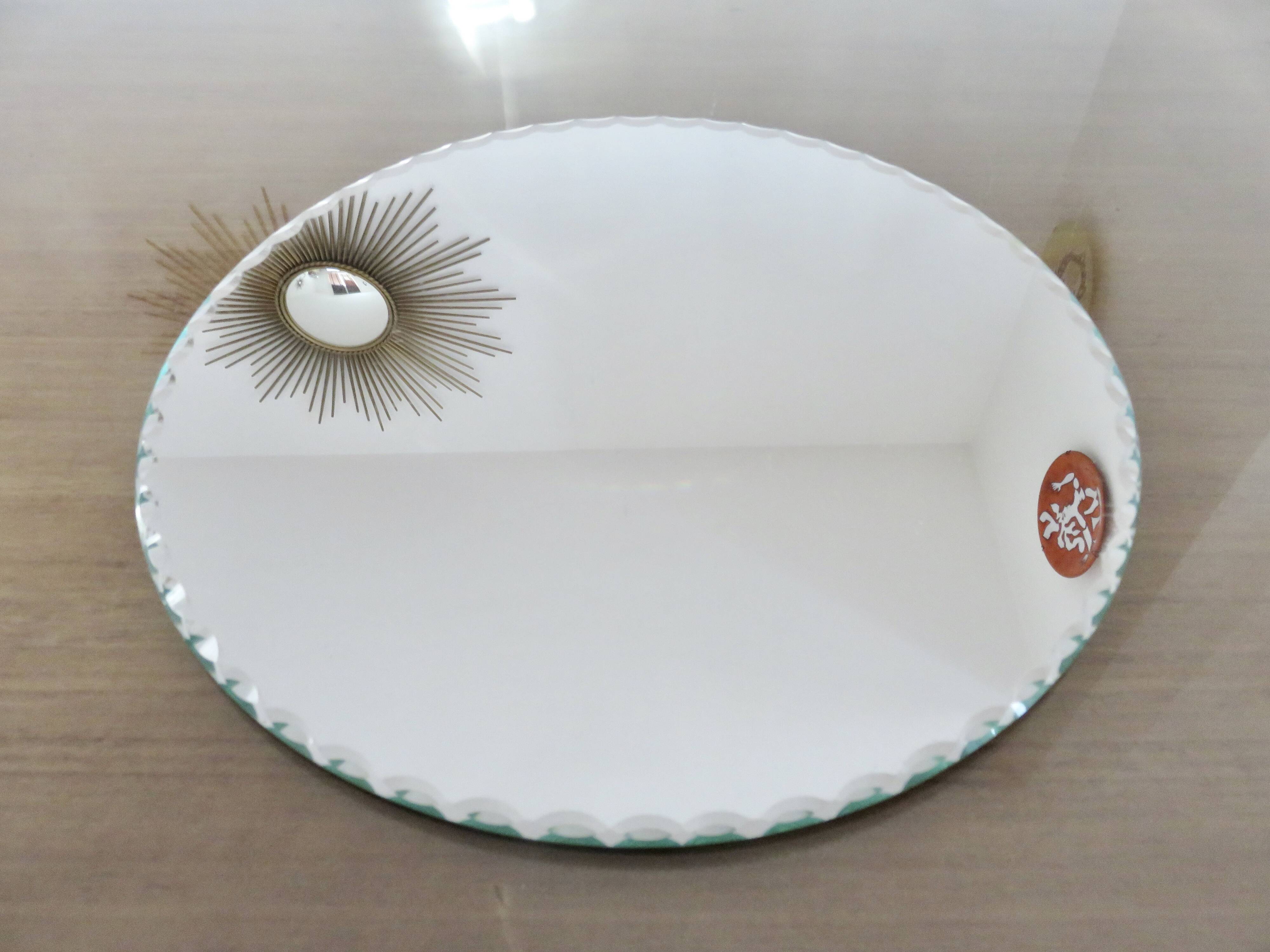 Large round, beveled, 1940-1950, art deco mirror