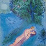 Marc Chagall : Les amoureux devant l'arbre, Philetas-  Lithographie originale signée - 1987