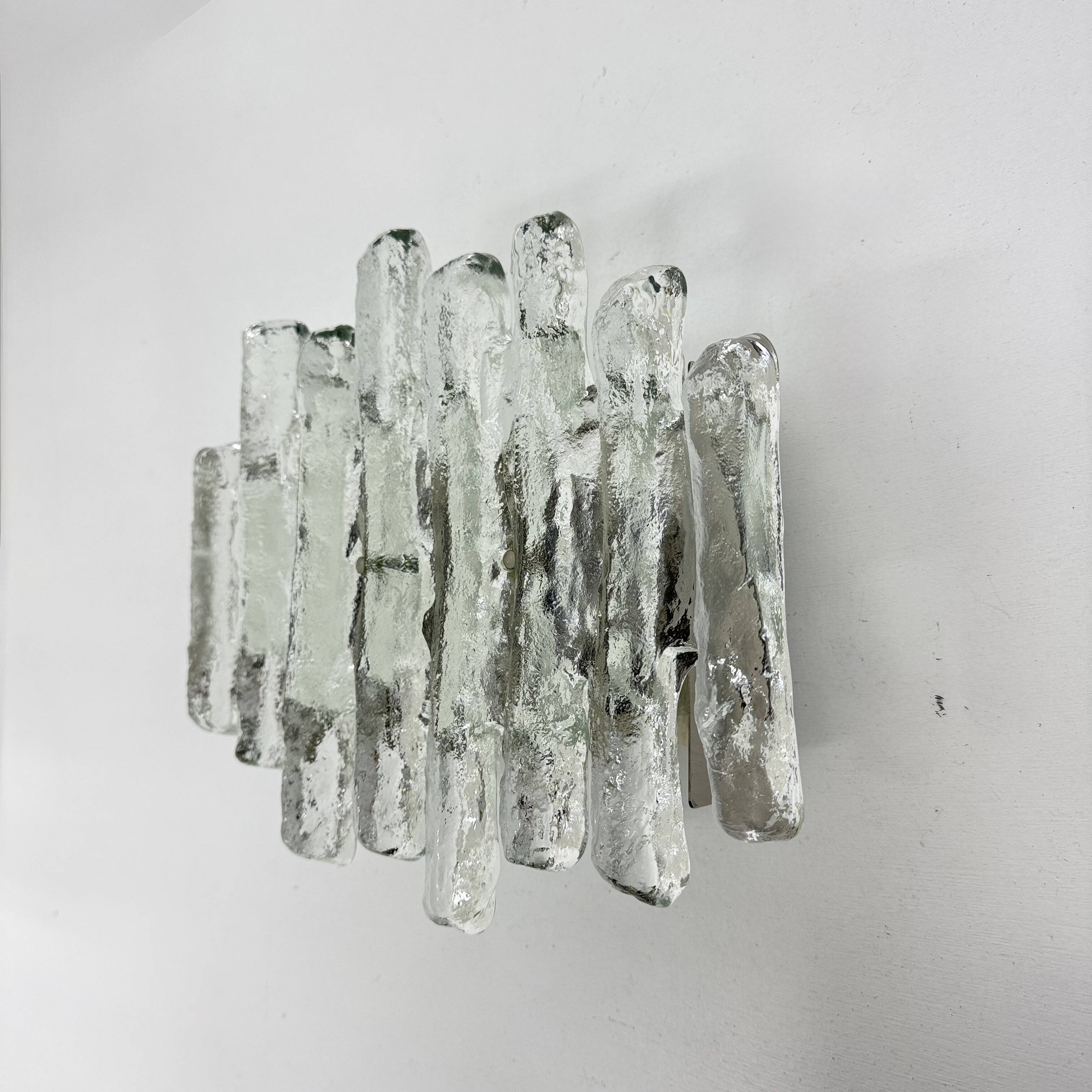 Wall sconces in Murano ice glass and metal by J.T. Kalmar for Kalmar, 1960s