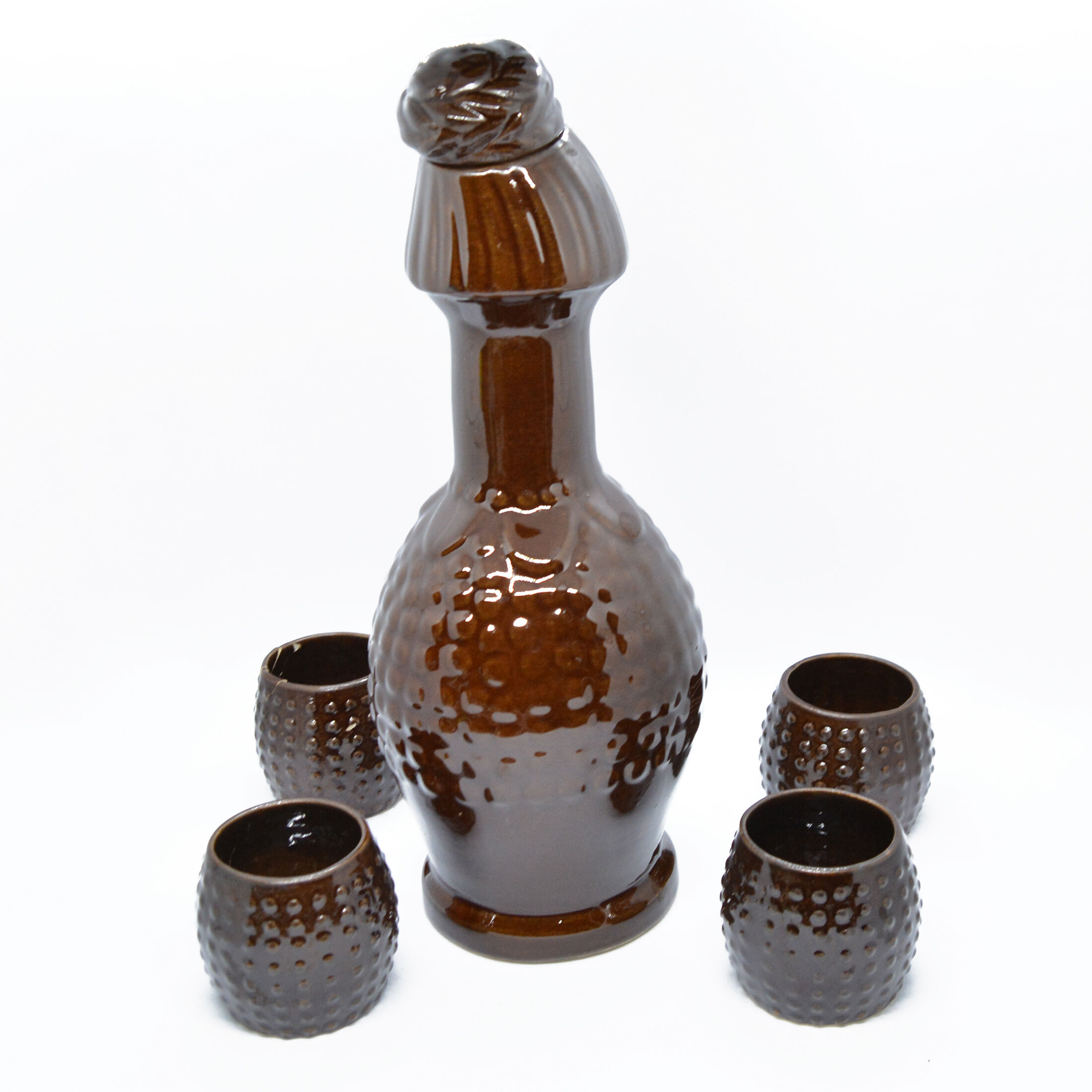 Carafe et verres en céramique, Bolesławiec, Pologne, années 1960