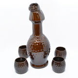Ceramic decanter and glasses, Bolesławiec, Poland, 1960s