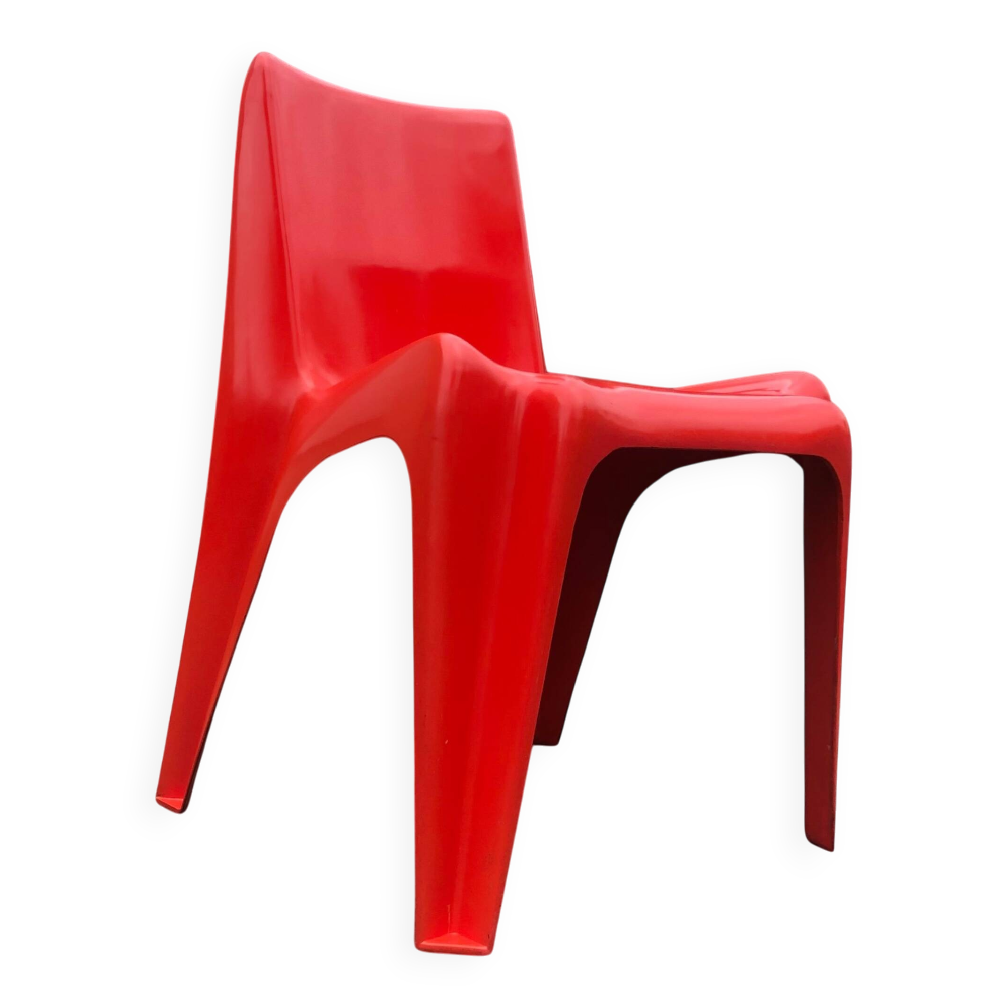 Space Age Bofinger BA1171 RED stackable fiberglass chair by Helmut Baetzner