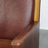 Sheepskin Leather Art Deco Design 2-Seater Sofa with Wooden Details