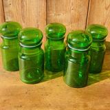 Set of 5 vintage green glass jars Made in Belgium