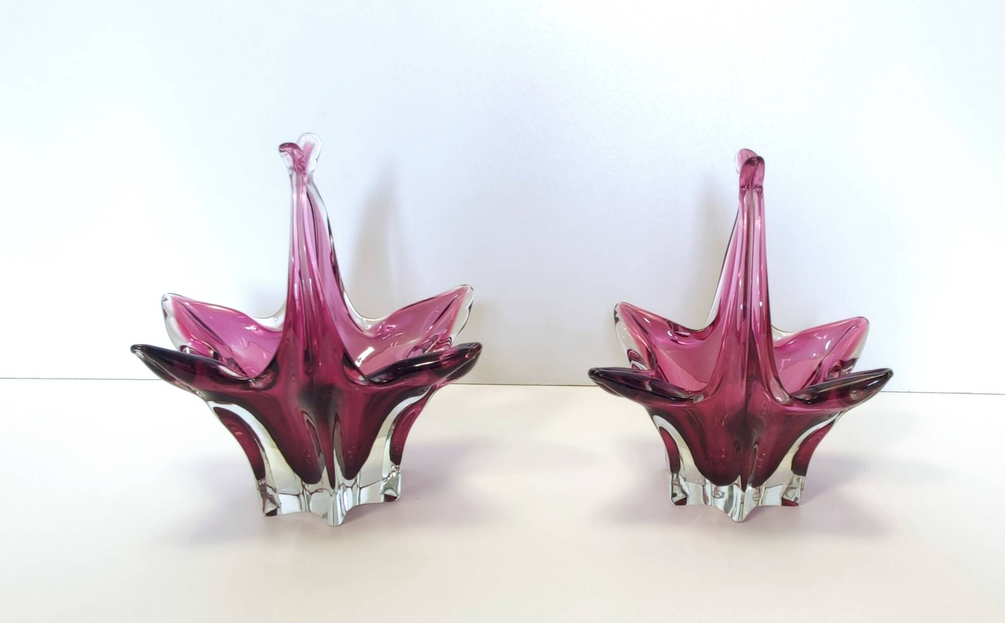 Pair of Pink Murano Glass Bonbonnières / Trinket Bowls, Italy