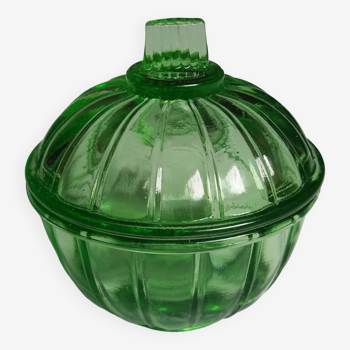 Sugar box in uralin green glass