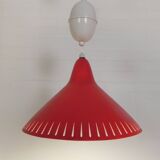Hala suspension by H. Busquet with red shade and winding system, 1950s.