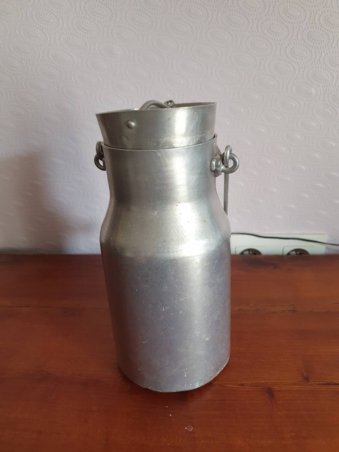 Vintage complete aluminum milk jug milk can