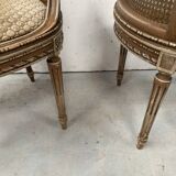 Pair of Louis XVI style basket armchairs in patinated beech, 20th century