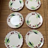 6 vintage flat plates Moulin des loups cherry patterns