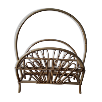 Porte-revue en rotin vintage années 60