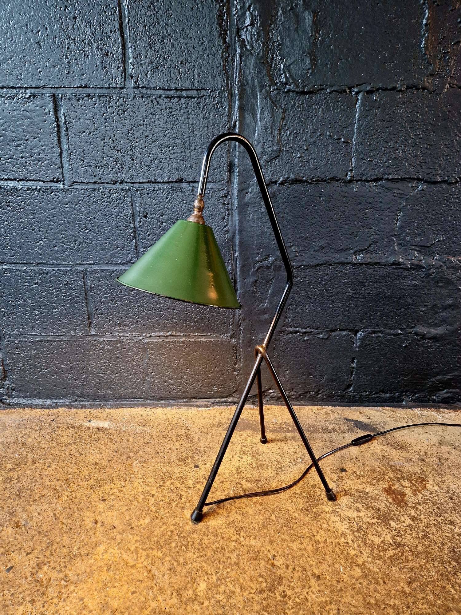 Industrial floor lamp in black lacquered metal and green enamelled sheet metal