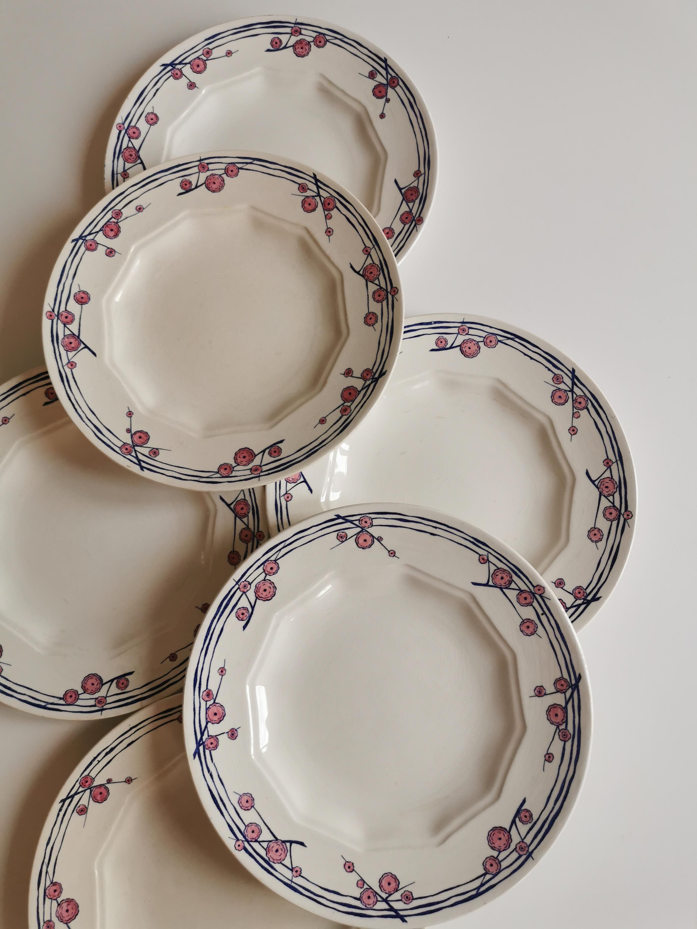service of 6 flat plates in HBCM HBCM Hippolyte, Boulenger, Creil - Montereau