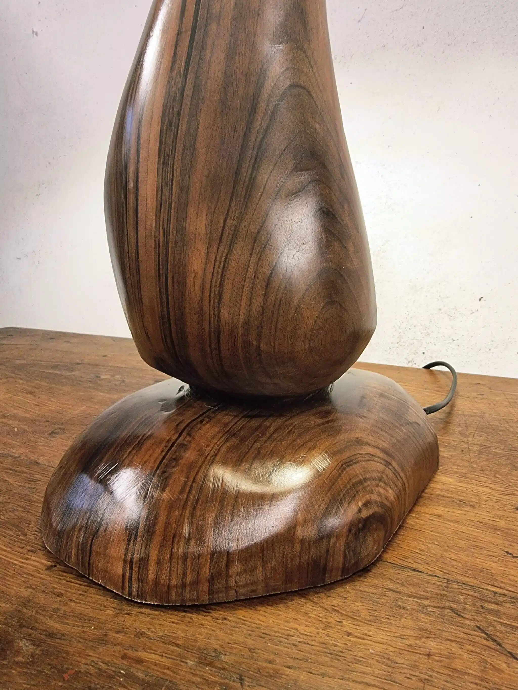 Hand-carved wooden mushroom table lamp with integrated LED