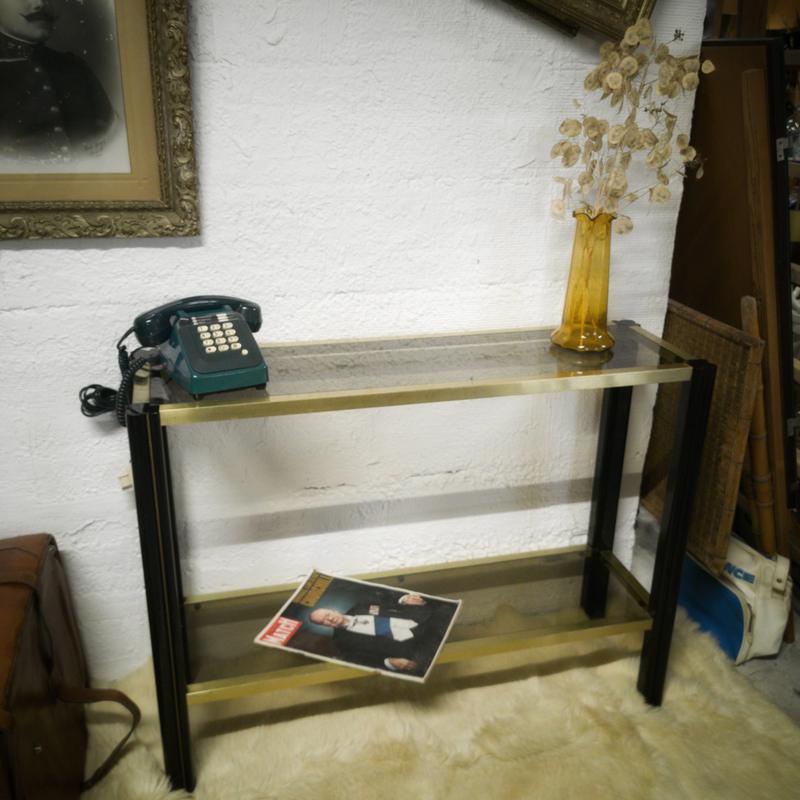 Vintage wooden console and smoked glass