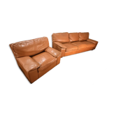 Sofa and armchair set in leather