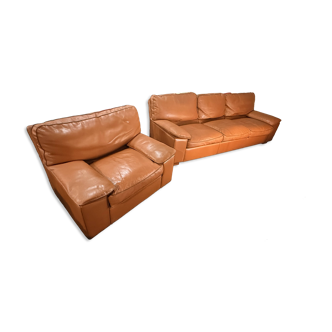 Sofa and armchair set in leather