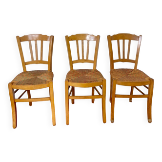 Trio de chaises paillées/colorées vintage
