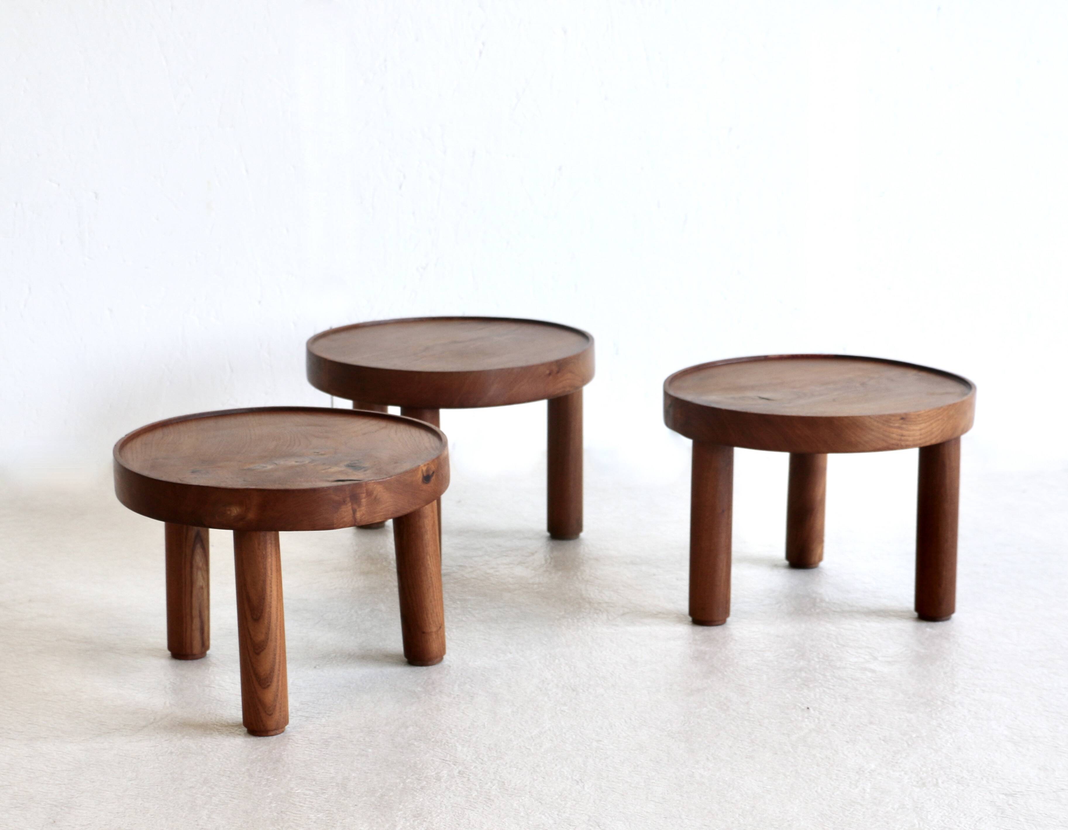 A set of three small round tables. Mado Jolain and René Legrand. France 1956