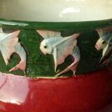 Faience pot cover slip decor fish garland