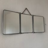 Vintage English green barber triptych mirror 1960 - 28 x 68 cm