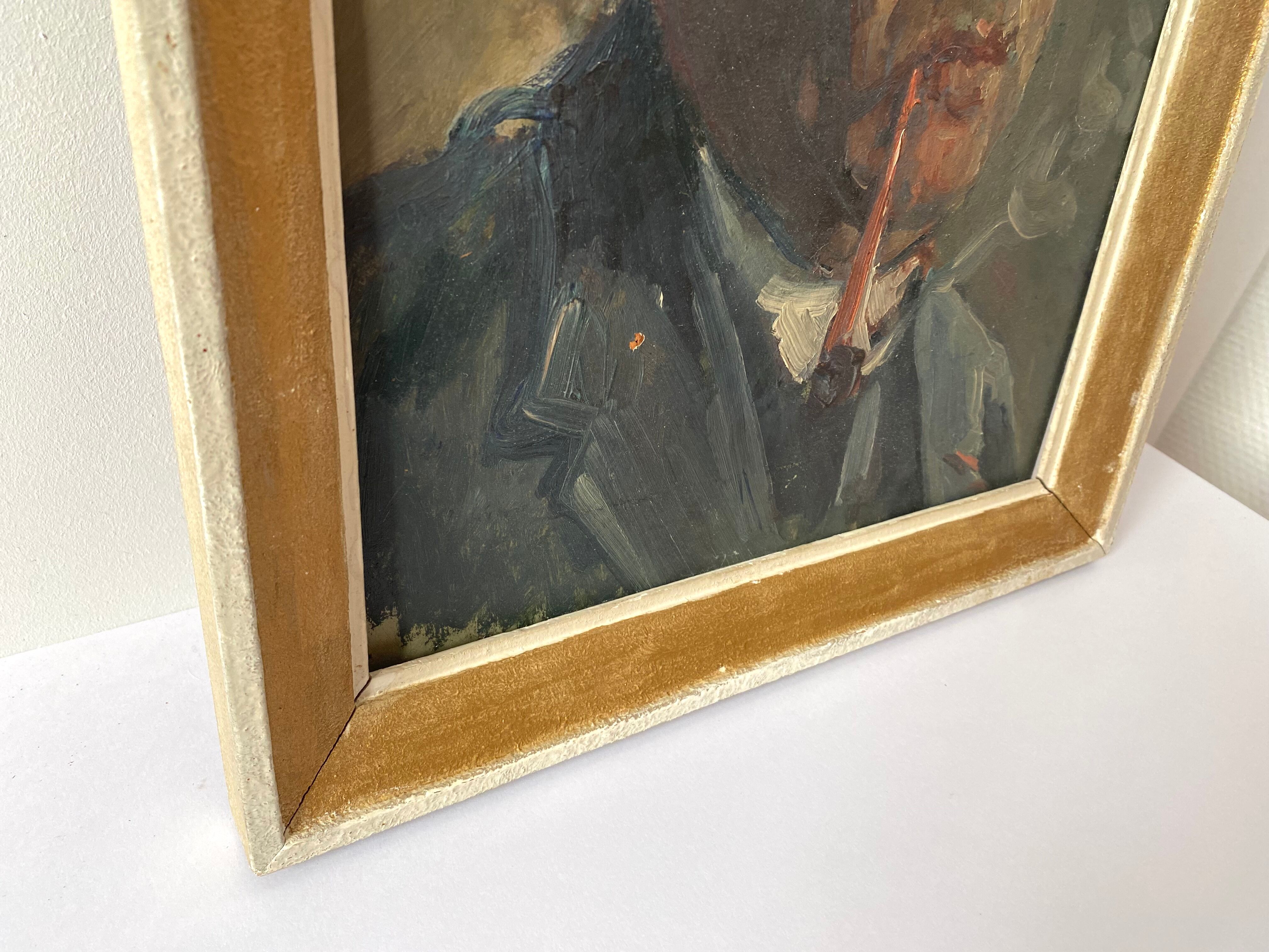Huile sur carton d’un homme XXème siècle
