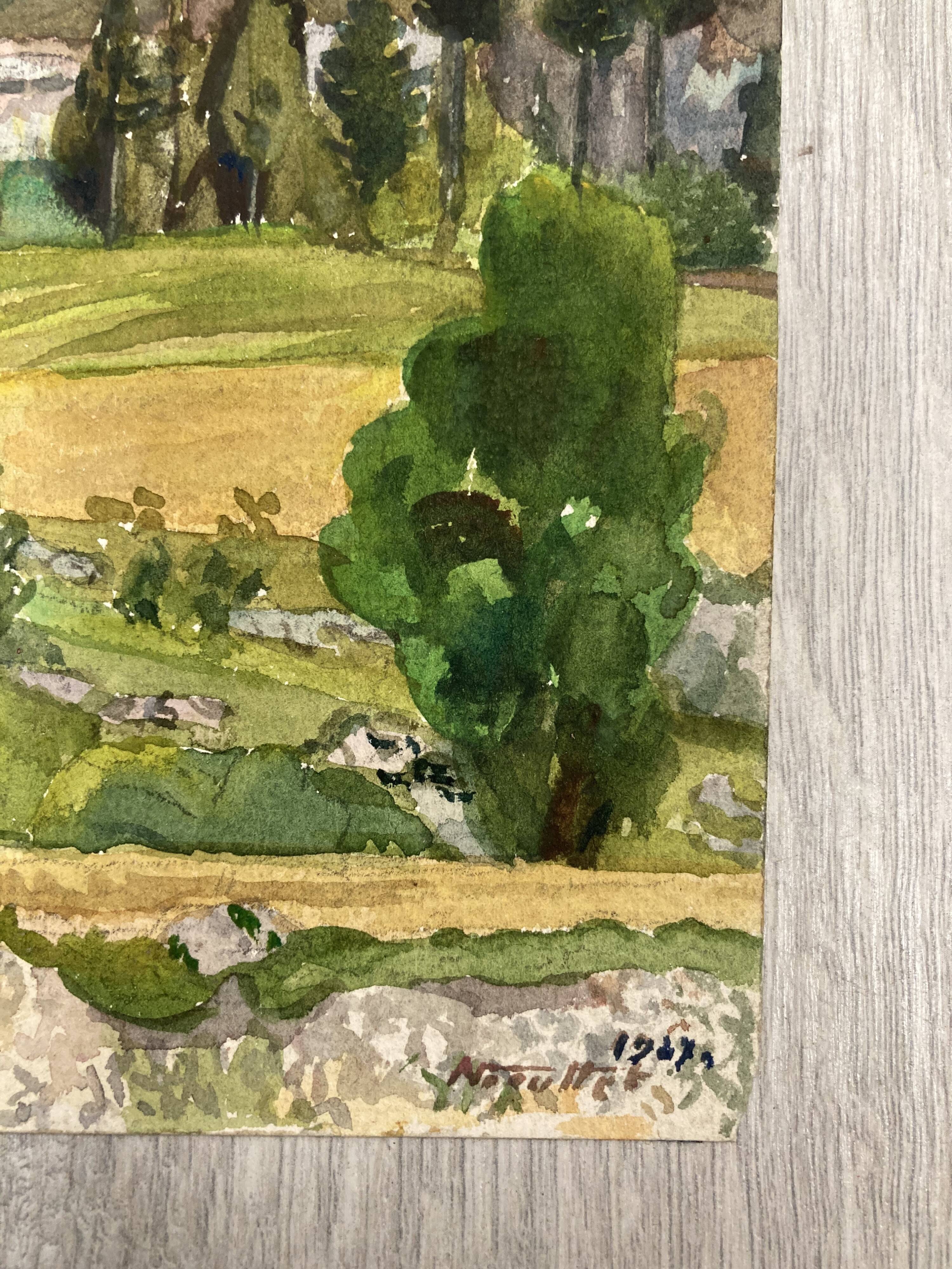 Watercolor mountain landscape signed