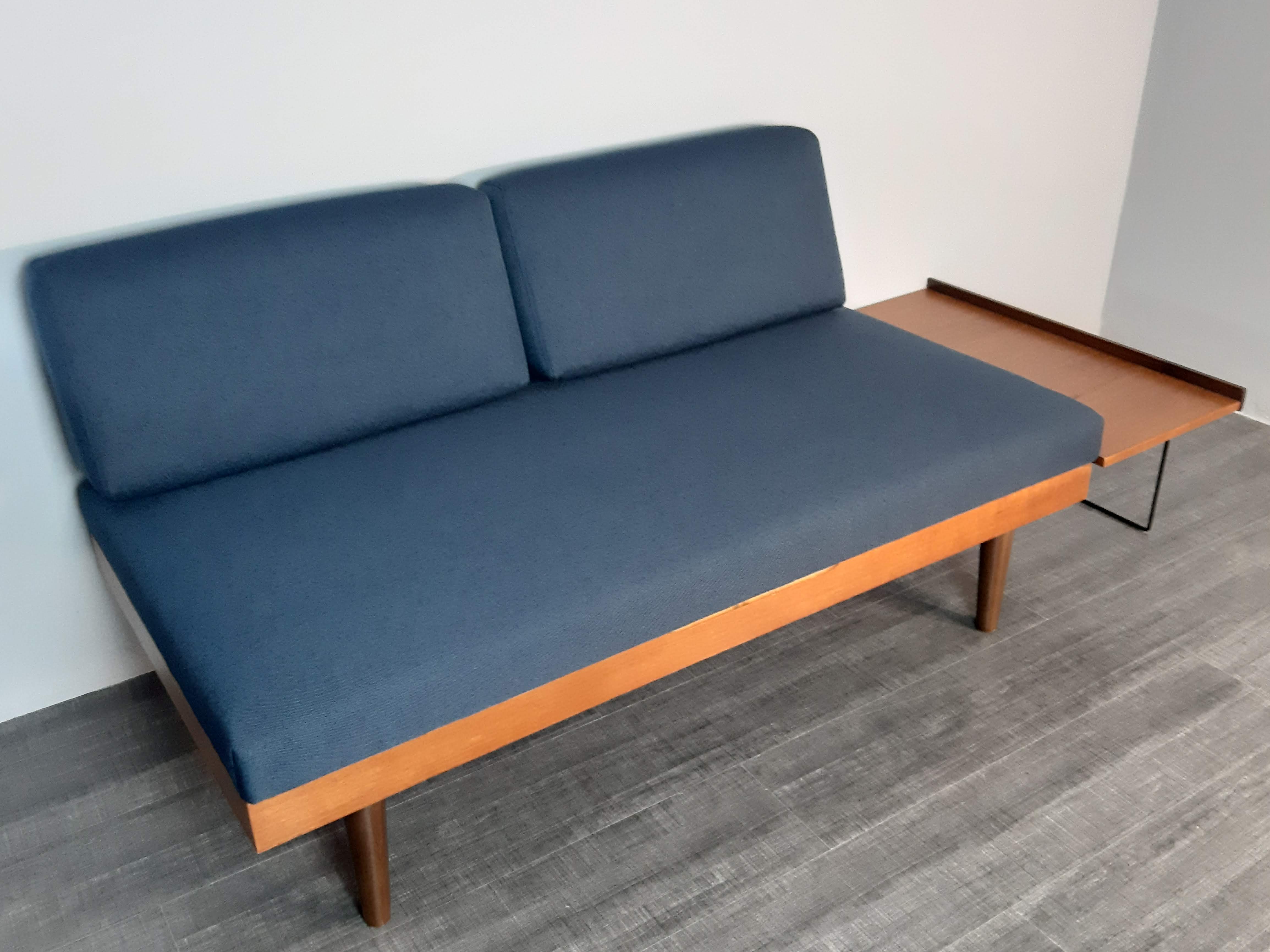 Daybed teck blue fabric Ingmar Relling by Ekornes vintage scandinavian