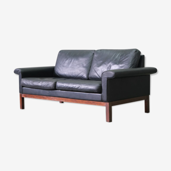 Mid-Century Finnish Leather and Rosewood Sofa from Asko ,  1960s