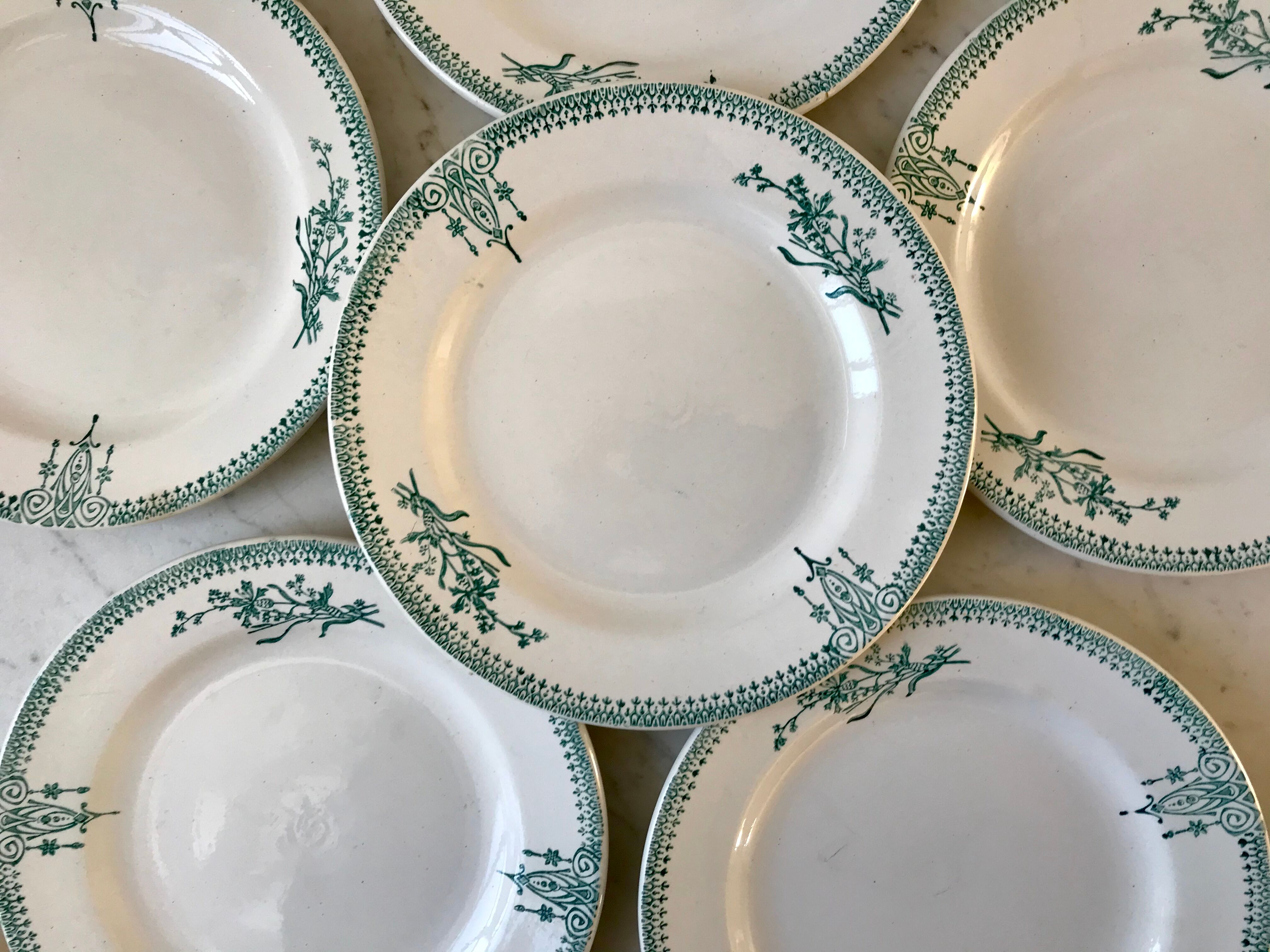 6 Terre de Fer Saint-Amand dessert plates late nineteenth