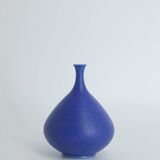 Mid-Century Scandinavian Modern Collectible Small Cobalt Stoneware Vase by Gunnar Borg for Höganäs