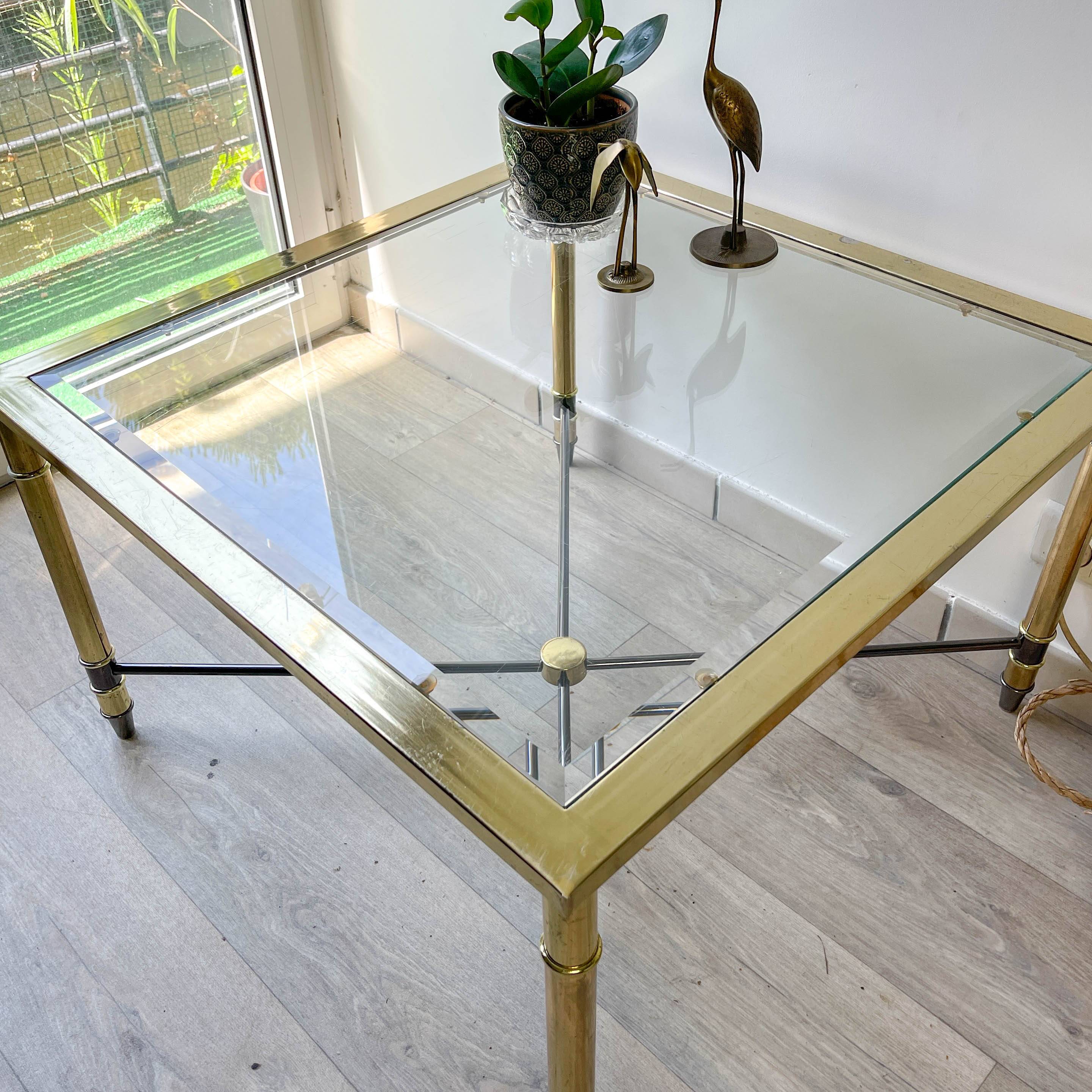 Vintage Brass and Square Beveled Glass Coffee Table