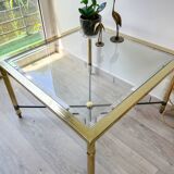 Vintage Brass and Square Beveled Glass Coffee Table