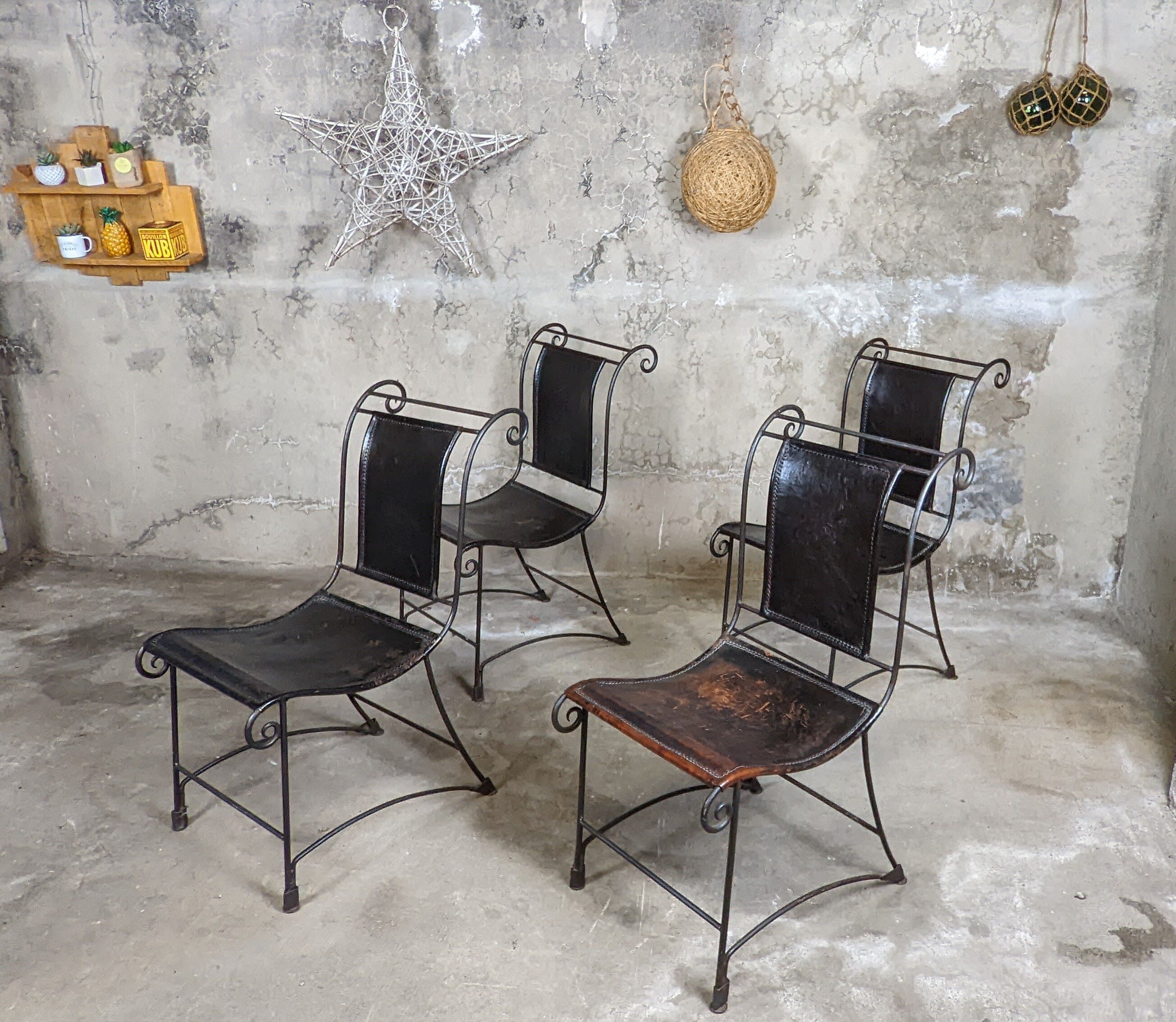 4 wrought iron armchairs