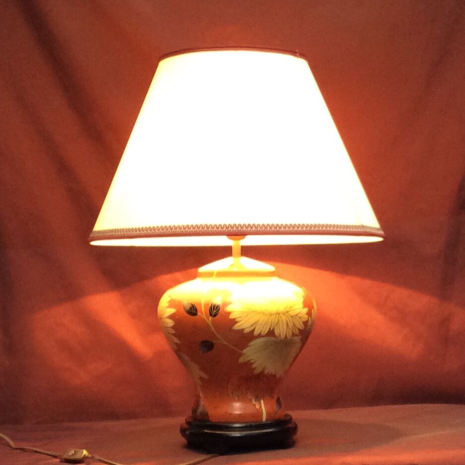 Ceramic table lamp with lampshade contemporary French manufacture dimension: H-60xD25cm-