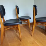 3 Scandinavian style skai faux leather and wood chairs